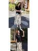 2026 Spring Chinese-Inspired Black Frog Button Top & Floral Silk Skirt Set for Women