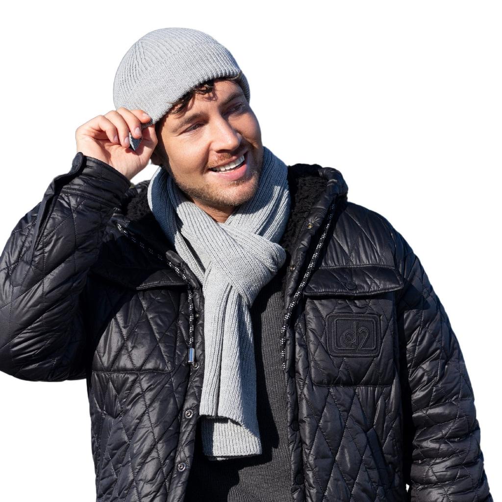 Karol Szary Men' Set - Docker Jacket and Scarf, Ribbed Knit