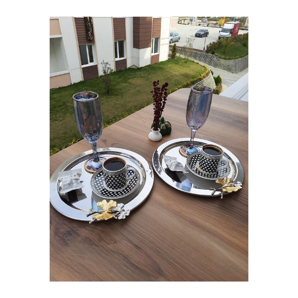 Tavă rotundă de servire pentru prezentare, din oțel inoxidabil, cu accesoriu Fluture