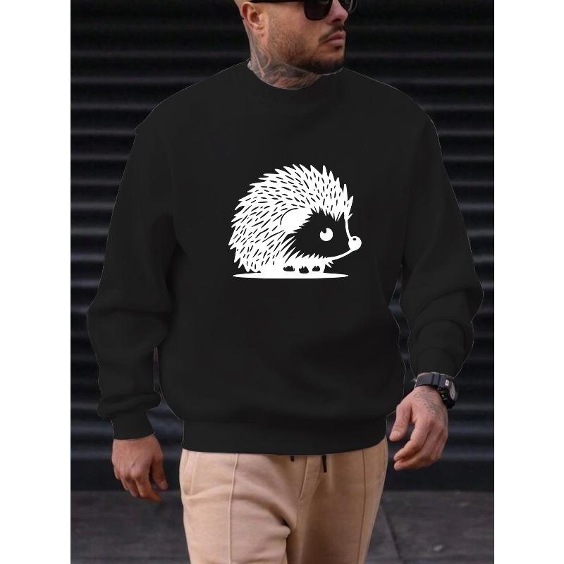 Men's Casual Round-Neck Sweatshirt With Hedgehog Pattern.