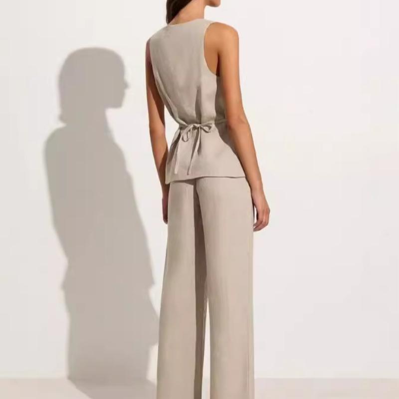 High-end New Style Vest Set All Cotton Square Neck Sleeveless Vest Top Long Pants Two-piece Set Women's Clothing
