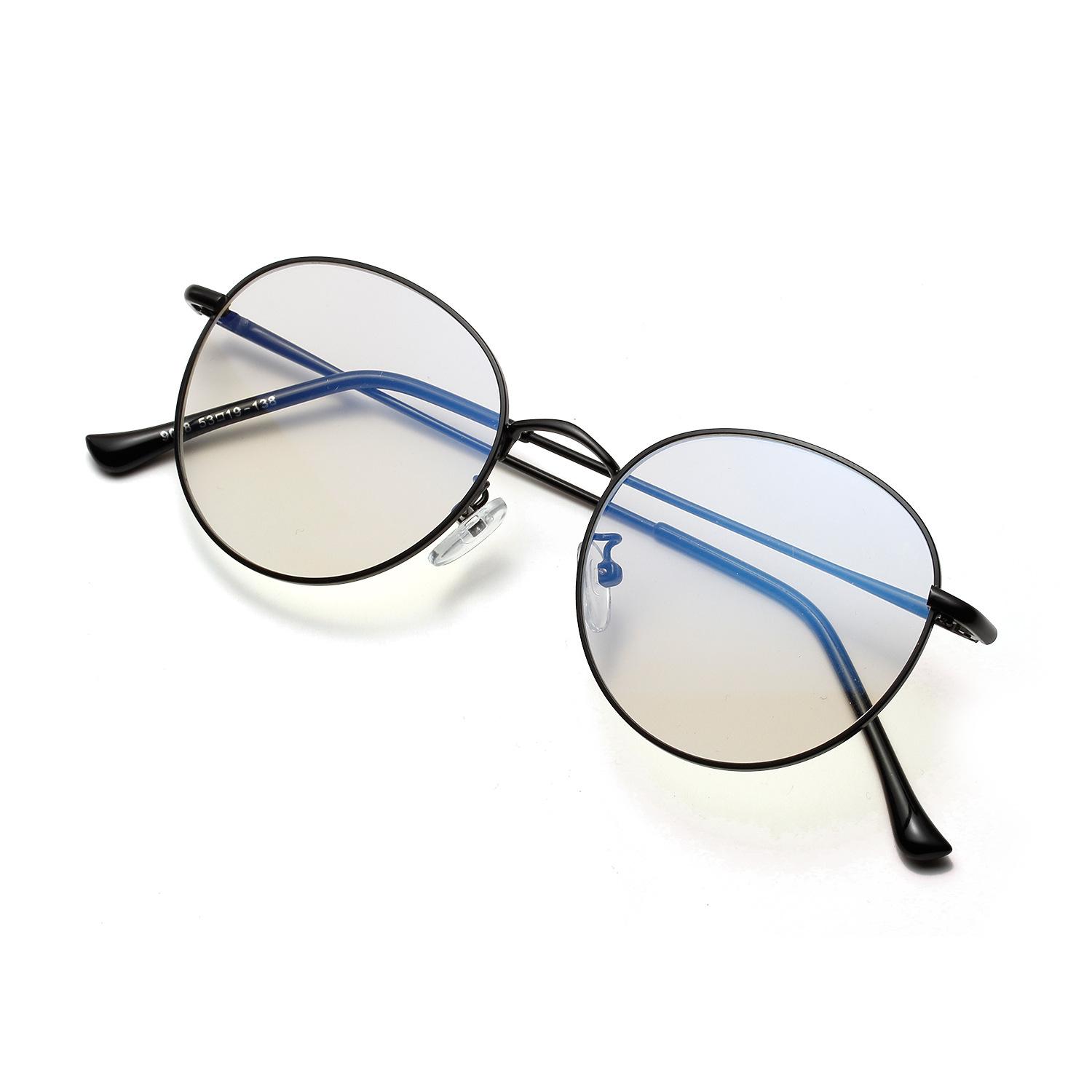 

199008 Круглые Тонкие Очки с Плоской Оправой Женские Литературные Темпераментные Ретро Оправа Металлические Очки Мужские 2020 чёрный