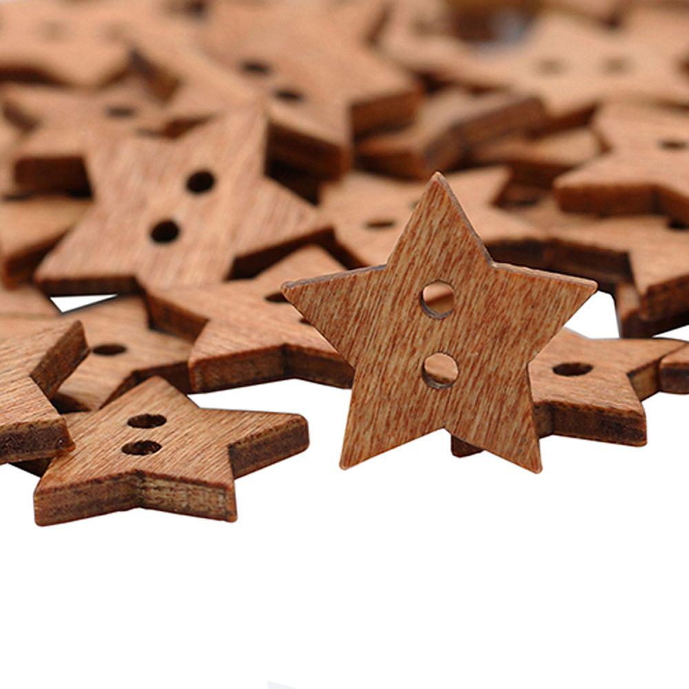 100PCS 18mm Scrapbook Craft 2 Holes Wooden Star Shape Buttons