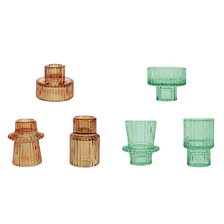 Clear Glass Candle Holder Vertical Stripe Candle Holder for Weddings Restaurant