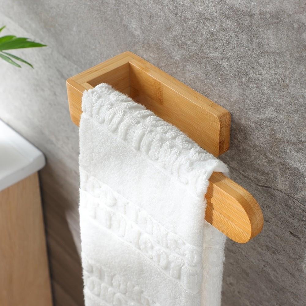 Durable Adhesive Bamboo Wooden Towel Rack Waterproof Wall-Mounted No Drill Shelf Toilet Storage Towel Shelf Bathroom