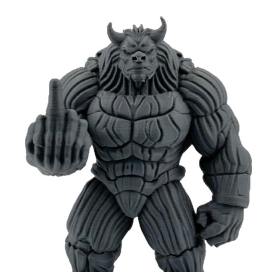 3D Printed Bull Figurine Novelty Middle Finger Bull Demon Statue Funny Muscle Bull Sculpture for Office Shelf Desk Decor