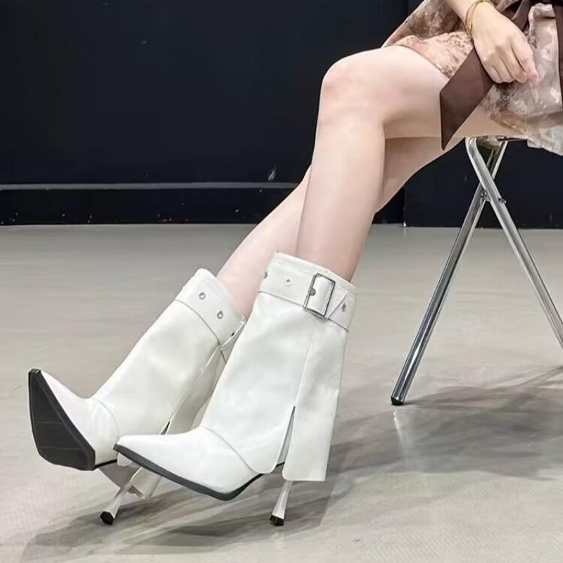 Fashion European and American Spice Girl High Heeled Booties Women's Stiletto Pointed Toe Belt Buckle Shows Skinny Trouser Boots