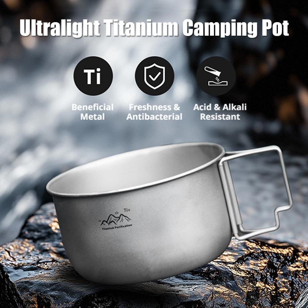 400Ml1400Ml Ultralight Titanium Camping Pot With Foldable Handle Ta1 Pure Titanium Cookware For Backpacking Hiking Picnic