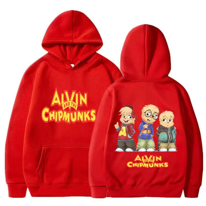 Animacinis džemperis su gobtuvu Alvin and The Chipmunks Žalias Raudonas Tamsiai Mėlynas Marškinėlis Camisa S/P Filmo Reklama Animacija Ilgomis Rankovėmis Džemperiai