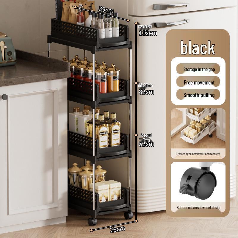 Foldable Multi-Layer Mobile Storage Cart with Wheels for Kitchen, Bedroom, or Bathroom
