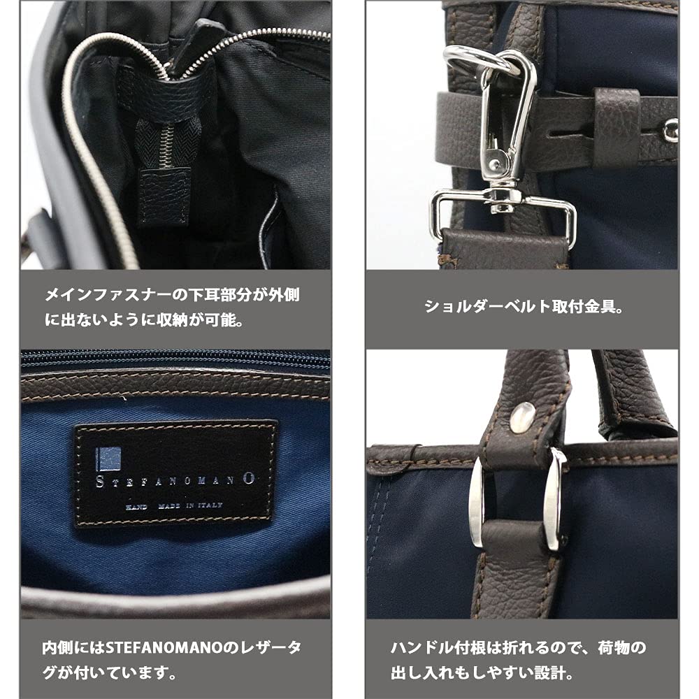 STEFANOMANO Time Limonta Nylon and Genuine Luxury Large Made in Italian Leather Business Commuter Shoulder Office [Limited Offer] 2-Way Briefcase,