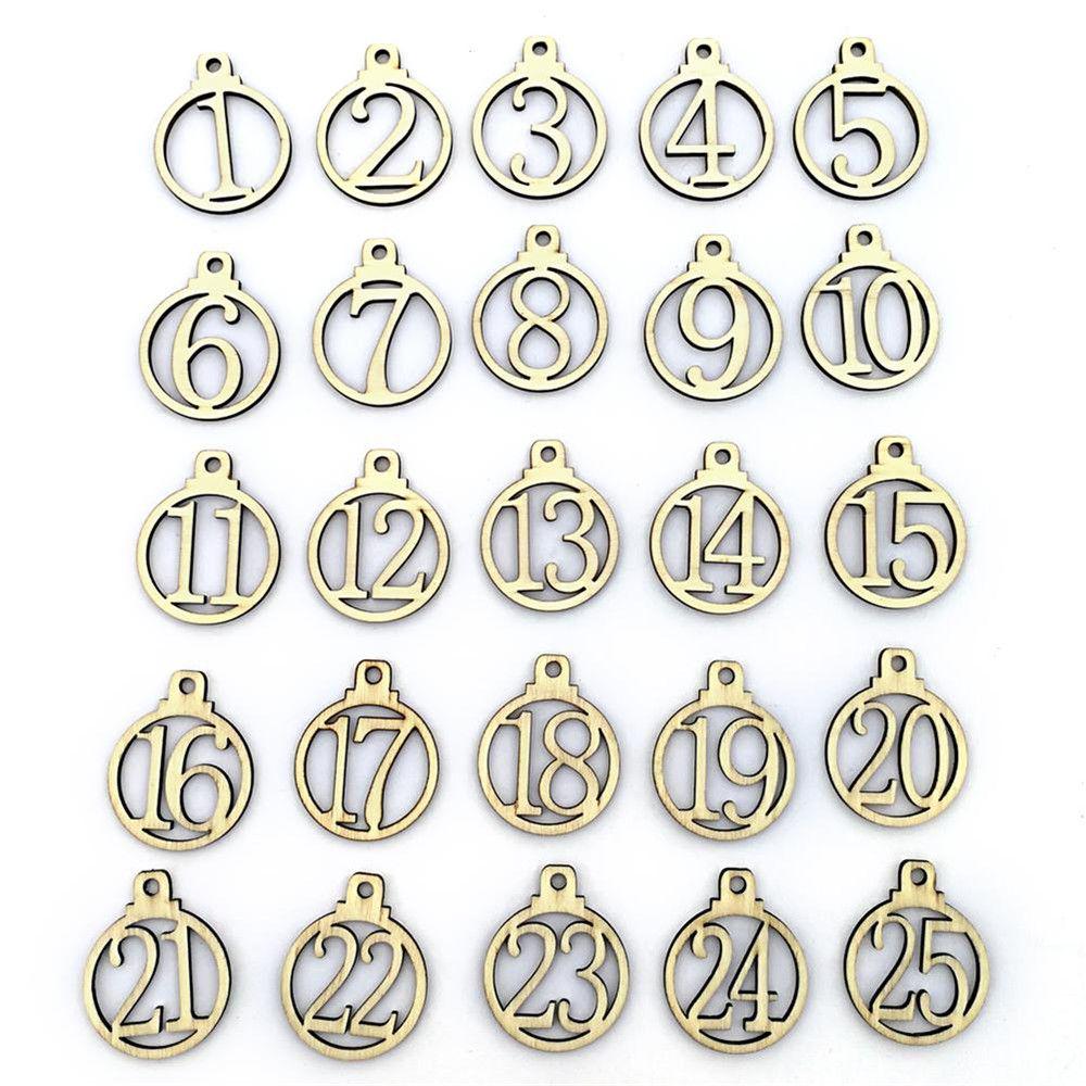 

25pcs Christmas Countdown Numbers Wood Ornaments DIY Xmas Tree Hanging Pendant Party Home Decor Christmas Decoration