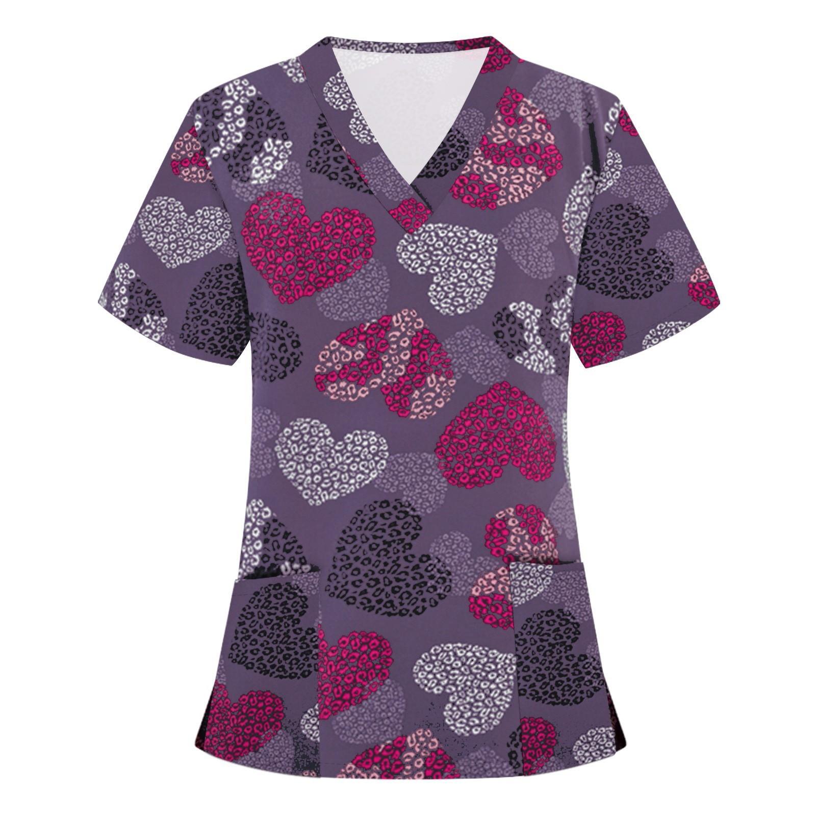 

Женские топы с короткими рукавами и V-образным вырезом с мультяшным узором, футболка с рабочей униформой XXXXXL фиолетовый