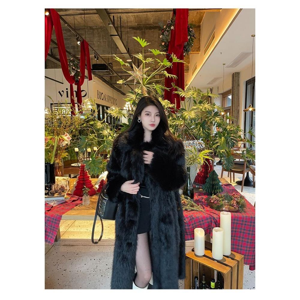 Nový vysoce kvalitní kabát z imitace liščí kožešiny, tmavá řada, středně dlouhý, silný, ekologický kabát z umělé kožešiny, bavlněný kabát pro ženy