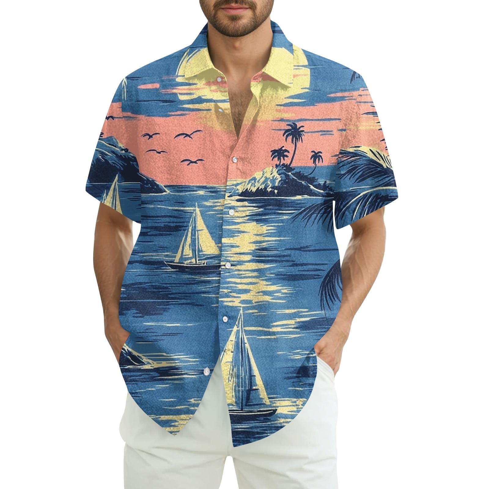 

Men s Casual Fashion Printed Short-Sleeve Shirt S синій