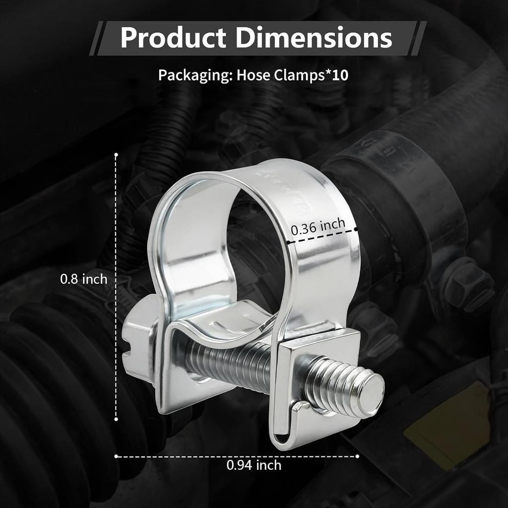 10PCS 10-12mm Car Fuel Injection Hose Clamps,Adjustable Cars Fuel Line Clamps Provide Good Fastening Effect,Sturdy Mini Fuels Line Hose Clamp Kit Car