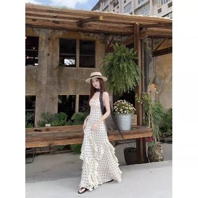 White Polka Dot Fungus Lace Suspender Dress, Female Giant Looks Good, Beautiful In Early Spring, Waist and Thin Hip Skirt