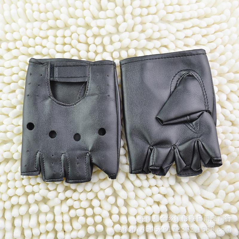Theatrical Punk Hip-Hop Gloves Unisex Artificial Leather Half-Finger Gloves Driving Motorcycle Performance Gloves