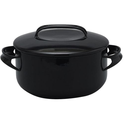 Nodahoro 20cm Enamel Casserole, Gas/IH Compatible, Double-Handled Pot with Excellent Heat Retention, Made In Japan, NOMAKU Black, NOM-20TBK