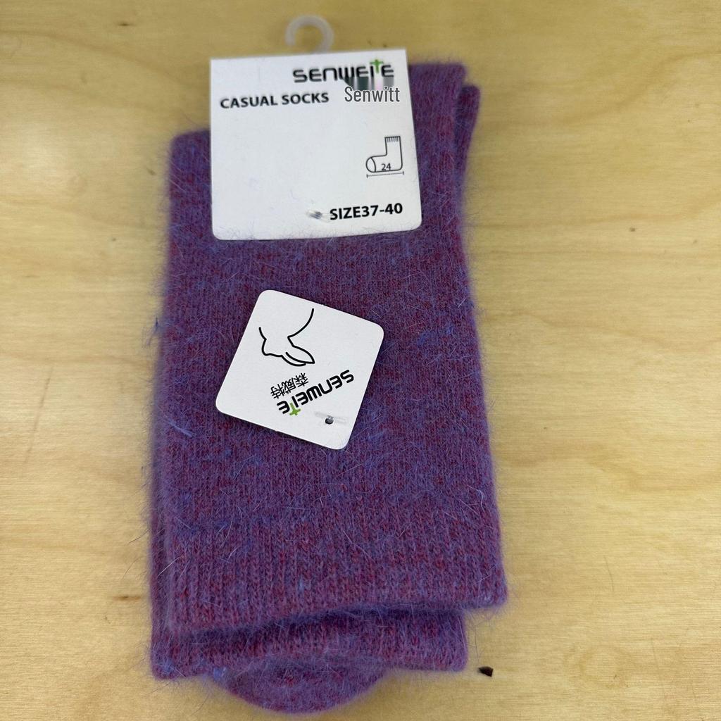 Yuanrunjia Women's Thick Wool Mid-Tube Rabbit Fur Socks - Warm & Soft Korean Style for Autumn/Winter