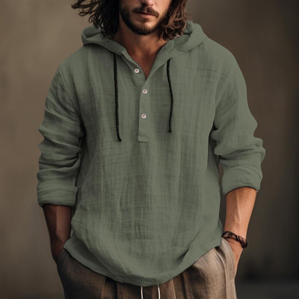 Herren Leinen Baumwolle Kapuzenpullover Langarm Lässig Pullover