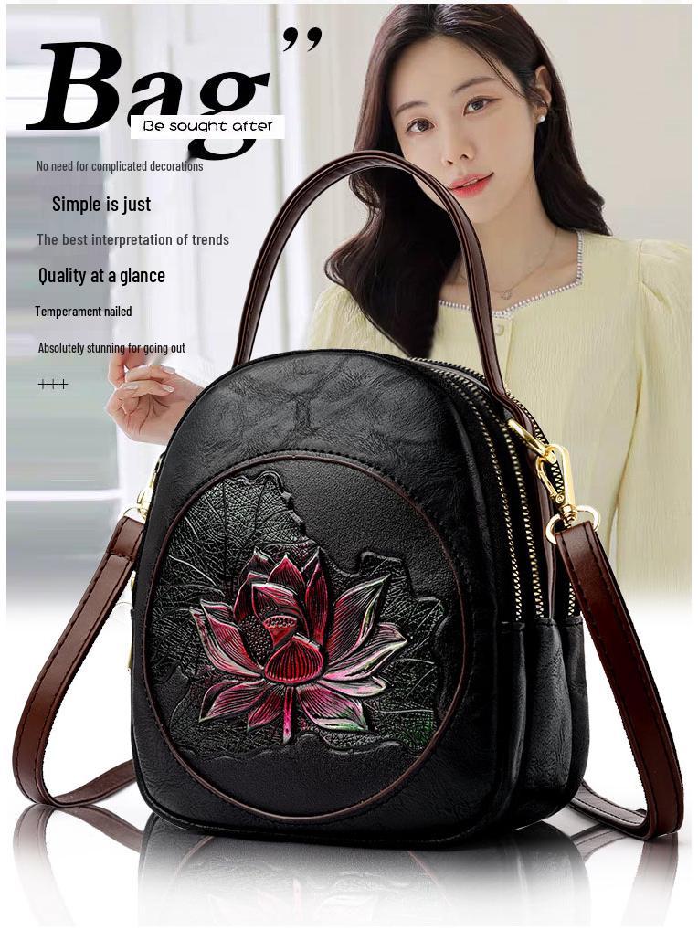 2025 Autumn-Winter Women's Lotus Handbag: Versatile Embossed Crossbody & Shoulder Bag