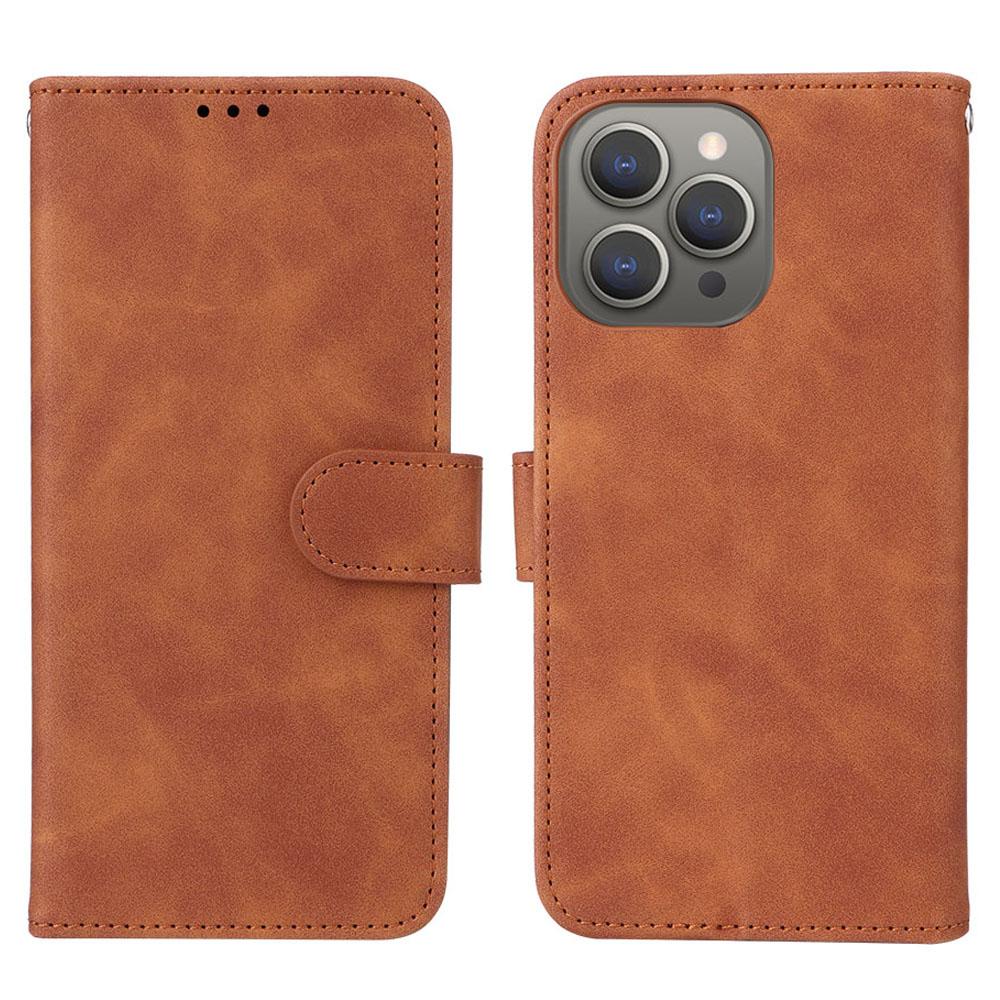 

For iPhone 15 Pro Max Skin-touch Phone Leather Case Stand Wallet Protective Phone Cover Brown