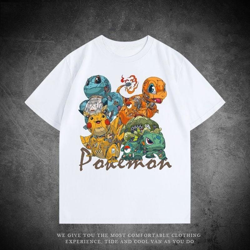 Mechanical Series Trendy T-shirt Bulbasaur Charmander Squirtle Pikachu Pure Cotton Loose Short-sleeved Clothing