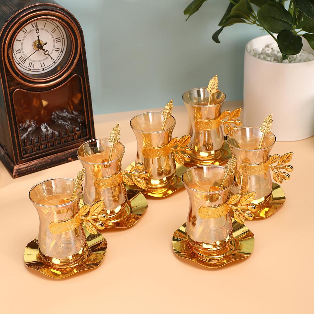 Türkiye featured coffee cup saucer sets, European style household Dim sum dish coffee mug with spoon, 6 cups, 6 plates, 6 spoons