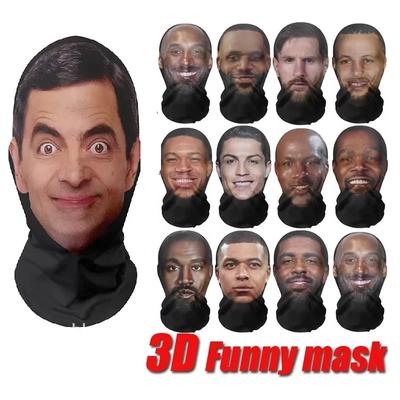 3D CR7 Messi Seamless Mask Funny Face Printed Head Scarf Famous Person Ice Silk Sunscreen Head Mask Halloween Cosplay
