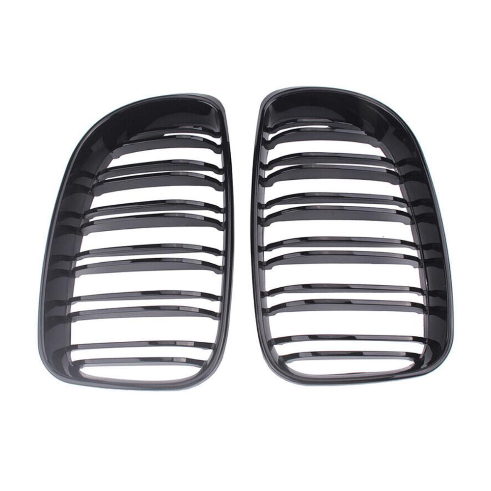 1Pair Car Front Bumper Kidney Grille For BMW E81 E87 E82 E88 128i 130i 135i 2008-2013 Glossy Black Double Line Racing Grill