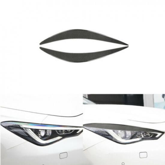 2Pcs Carbon Fiber Headlight Eyelid Cover Eyebrow Trim For Infiniti Q50 2014-