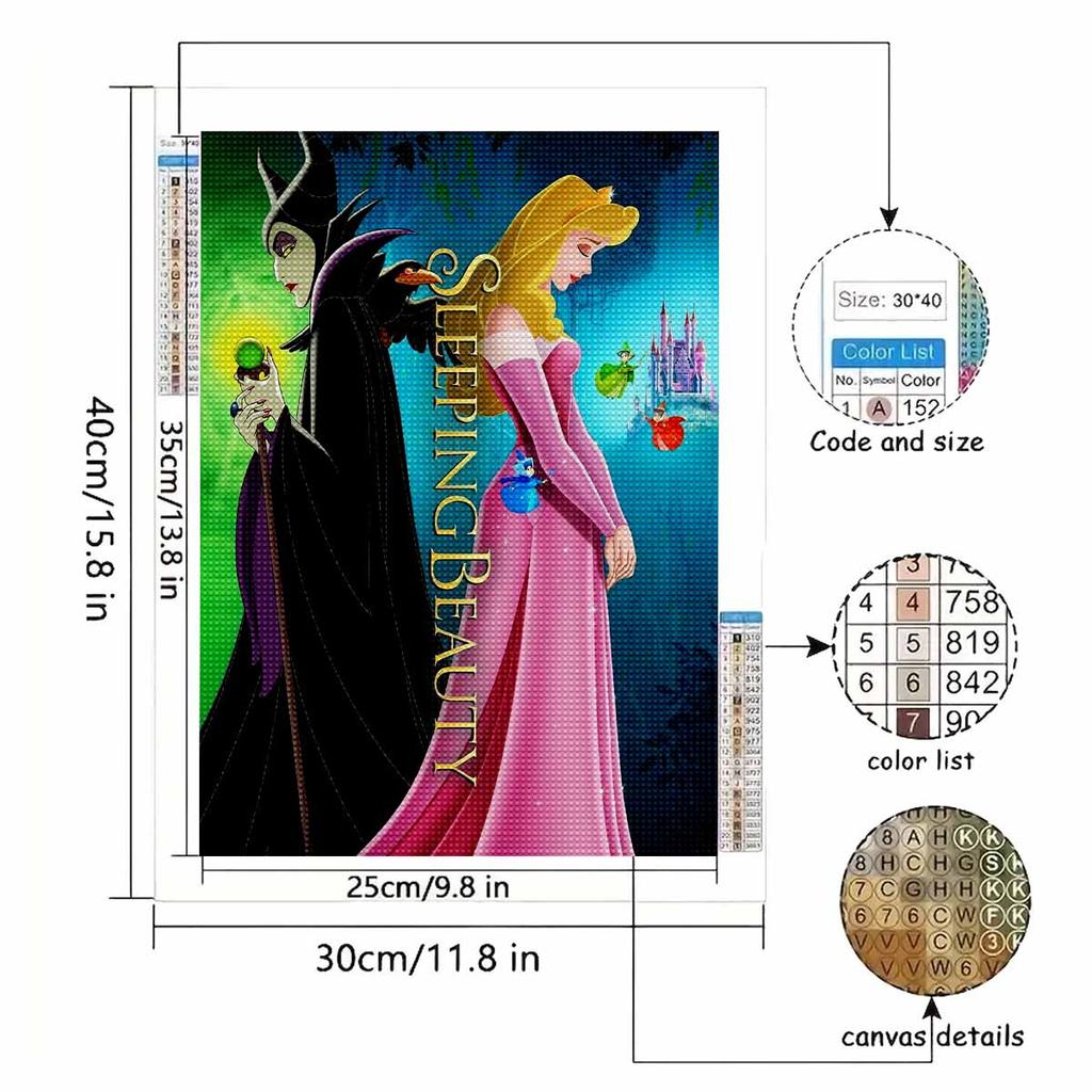 5D Diy Diamond Painting Sleeping Beauty and The Wicked Witch Full Drill Rhinestones Mosaic Embroidery Handmade Products Home Decor Gift