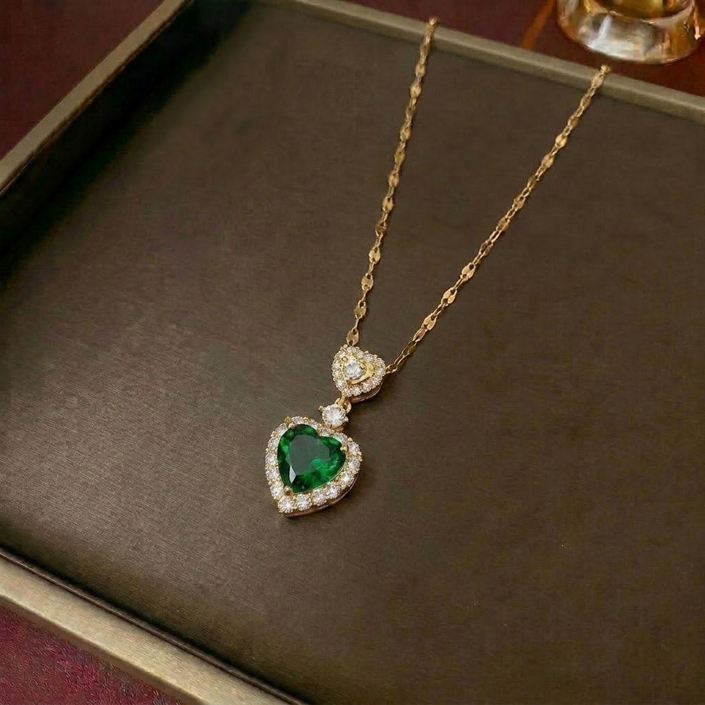 Colorful Zircon Heart Necklace - Japanese Korean Style, Cute Peach Heart, Fresh Temperament Clavicle Chain for Women