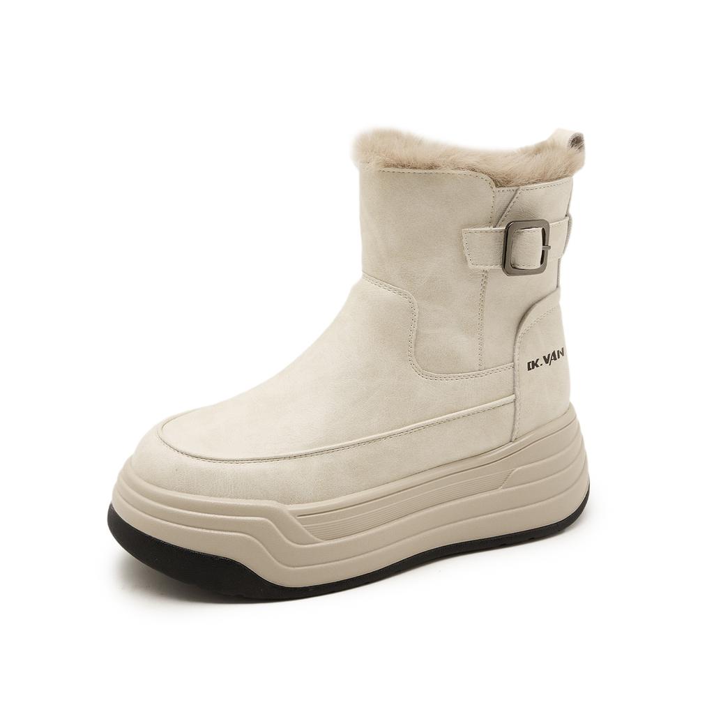 Leder-Plateau-Martinsstiefel Damen Herbst und Winter Neu Kleines Samt Britischer Retro Kurze Stiefel