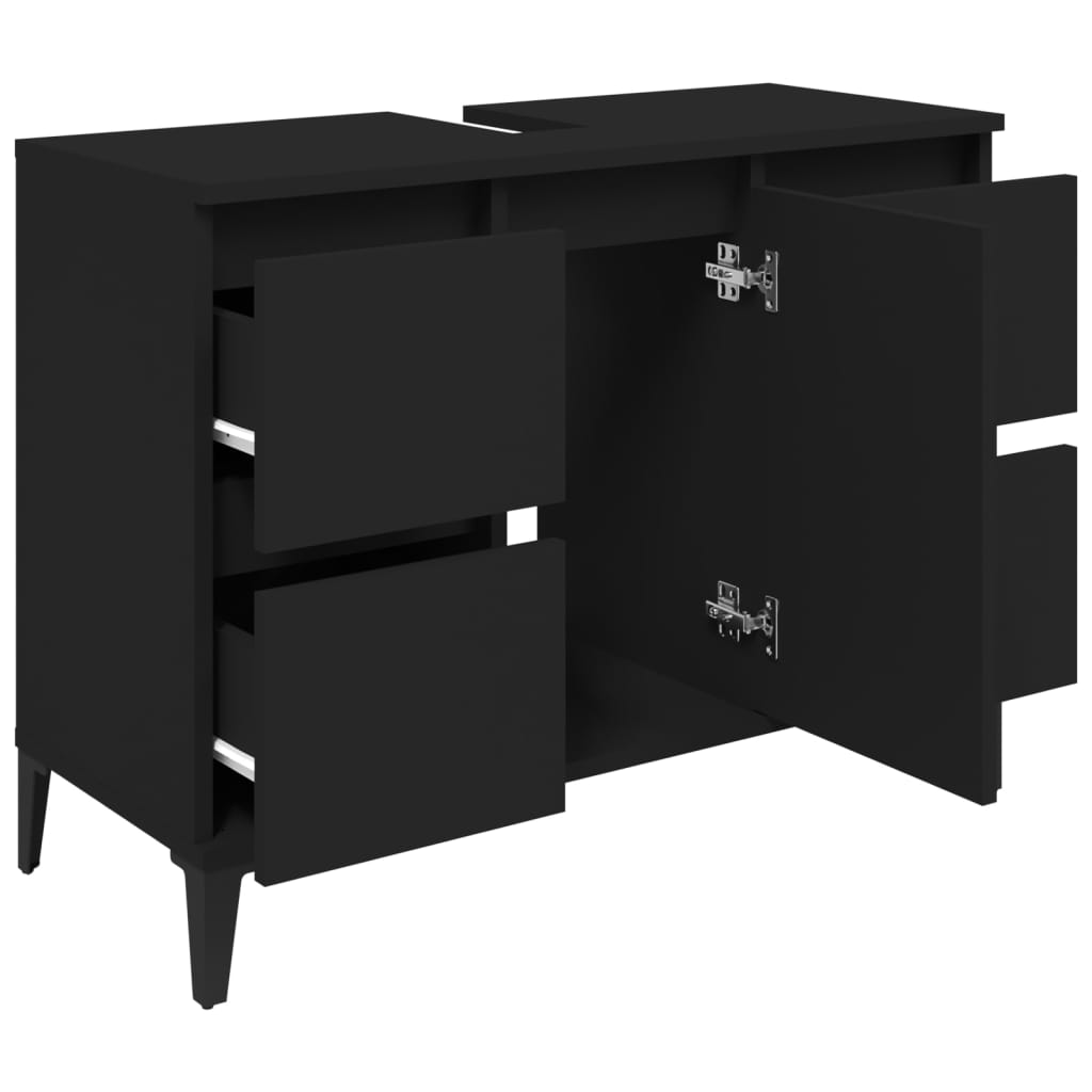 Unterschrank Unter Dem Waschbecken Im Bad, Zwei Schubladen Links Und Rechts, Ein Türfach In Der Mitte, Viel Stauraum, Schwarz 80x33x60 Cm