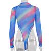 Women Summer Mesh Tie-dye Long-sleeved Slim Fit Bodysuit