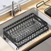 Drain Dish Rack with Wine Glass Holder Strong Load-bearing Height Adjustable 2-Tier Kitchen Counter Drying Rack Utensil Holder