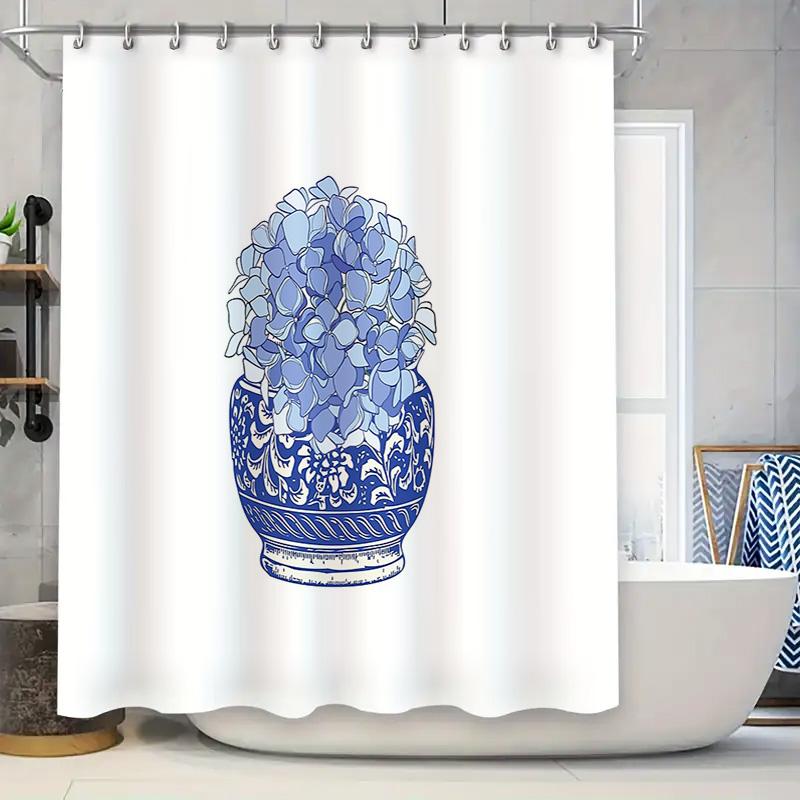 

Vintage Blue Willow Pattern Shower Curtain Farmhouse Bathroom Decor Set Japanese Style Waterproof Fabric Washable Liner 90x180cm