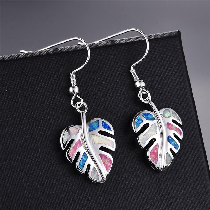 Boho Fashion Rainbow Leaf Drop Earrings For Women Coforful Fire Opal Pendientes Dangle Earrings Wedding Engagement Party Jewelry