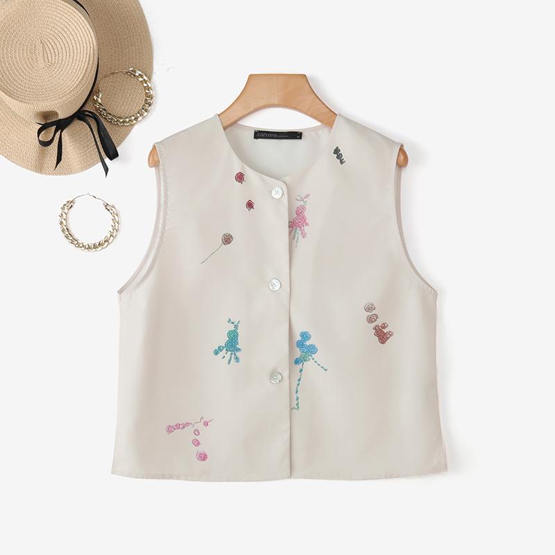 ZANZEA Women Casual Round Neck Casual Sleeveless Print Vest Tops S