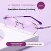 Women Rimless Presbyopia Glasses Anti Blue Light Diamond Cut Reading Eyeglasses Finished Optical Eyewear Diopter +1.0 To +4.0