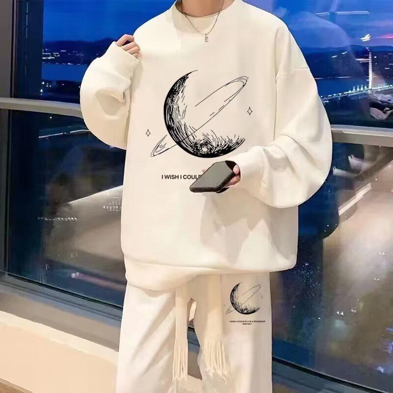 Harajuku Trendy Sporty Casual Men's Set: Fashionable Creative Loose Hoodie & Pants Two-Piece