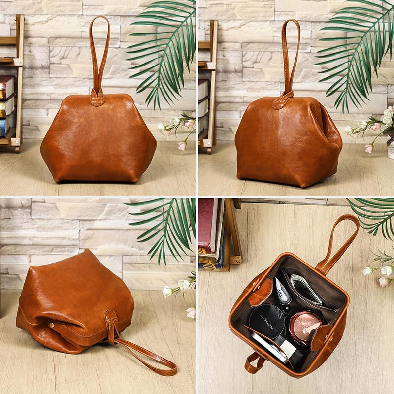 CONTACT'S Fashion Genuine Leather Clutch Bag Women Capacity Metal Frame Handle Handbag Travel Famliy Gift Wristlets Bag