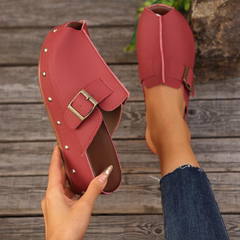 Women's Closed-Toe Platform Slide Sandals, Buckle Detail Summer Shoes, Plus Size Fashion Footwear