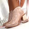 Neues Design Herbst Winter Damen Stiefeletten Bestickt Vintage Kristall Transparent High Heels Mode Lederstiefel Plus Größe 43