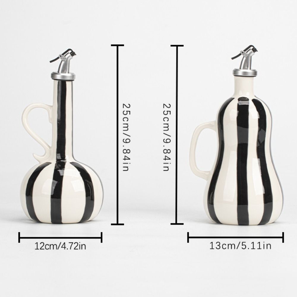 Hand-drawn Stripes Ceramic Oil Bottle Leak-Proof Olive Oil Dispenser Bottle Outdoor