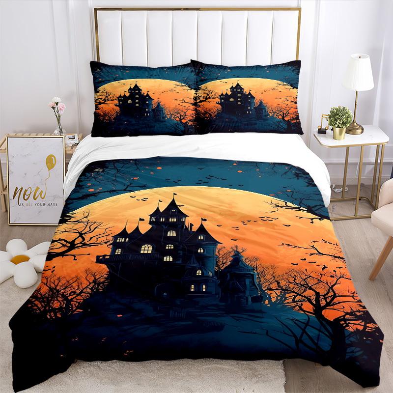 3pcs bedding set Castle Moon Includes 1 Comforter + 2 Pillowcases, Without Pillow Inserts, Soft Comfortable, Lightweight Breathable, Printed