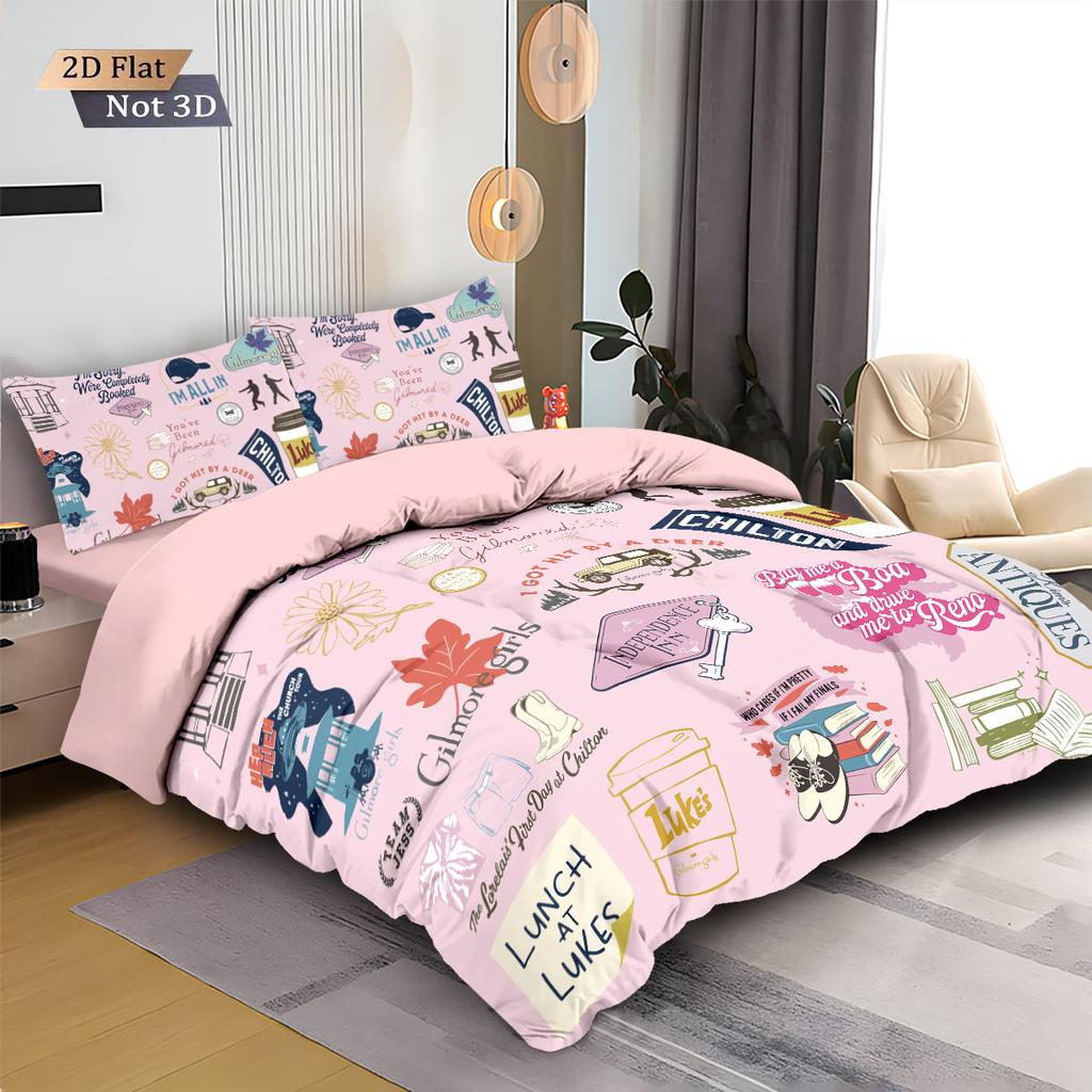 3-teiliges Gilmore Girls' Bedrucktes kernloses Bettwäscheset Mehrere Größen Schlafzimmer Wohnheim Bettbezug Weiche Dekoration Maschinenwaschbar
