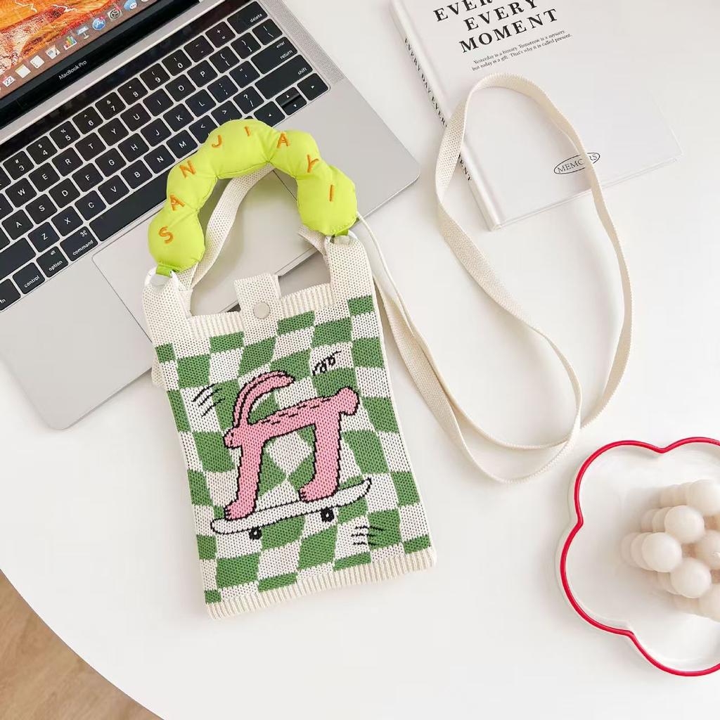 Sommer Damen Niedliche Mini-Tasche Vielseitige Mode Handytasche Cartoon Gestrickte Handtasche Umhängetasche Umhängetasche